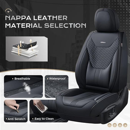 Coverado Car Seat Covers Full Set, Front Seat Covers with Lumbar Support and Back Seat Cover Waterproof Leather Automotive Seat Cover, Universal Car Interior Protectors Cushion for Most Cars