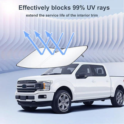 Windshield Sun Shade for 2015-2020 Ford F150 Accessories Foldable Front Window Sunshade 310T Thickened Protect from Sun Rays & Heat Damage Fully Covered to Keep Cool
