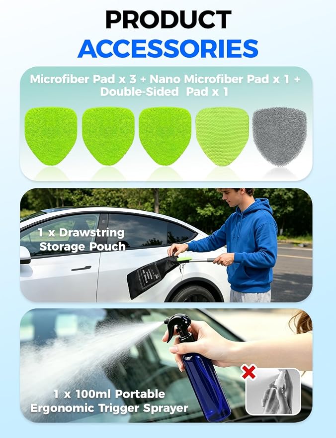 XINDELL 29-inch Windshield Cleaner Tool – Car Interior Window Cleaning Kit with Extended Long Handle & 4 Microfiber Pads, Auto Wiper Windshield Brush for Car, Trucks, SUVs, RVs & Home