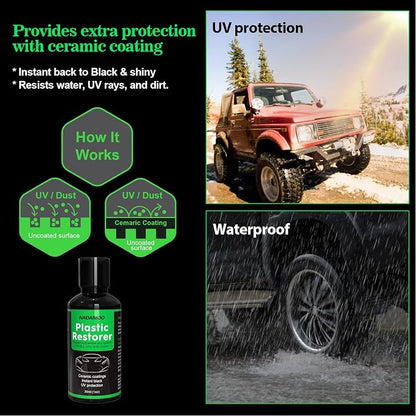 NADAMOO Plastic Restorer for Cars - Back to Black Ceramic Trim Restorer - Automotive DIY Kit for Exterior & Interior Plastic, Bumpers, Vinyl - Instant Black & 6-Month Protection, 50ml with Applicator