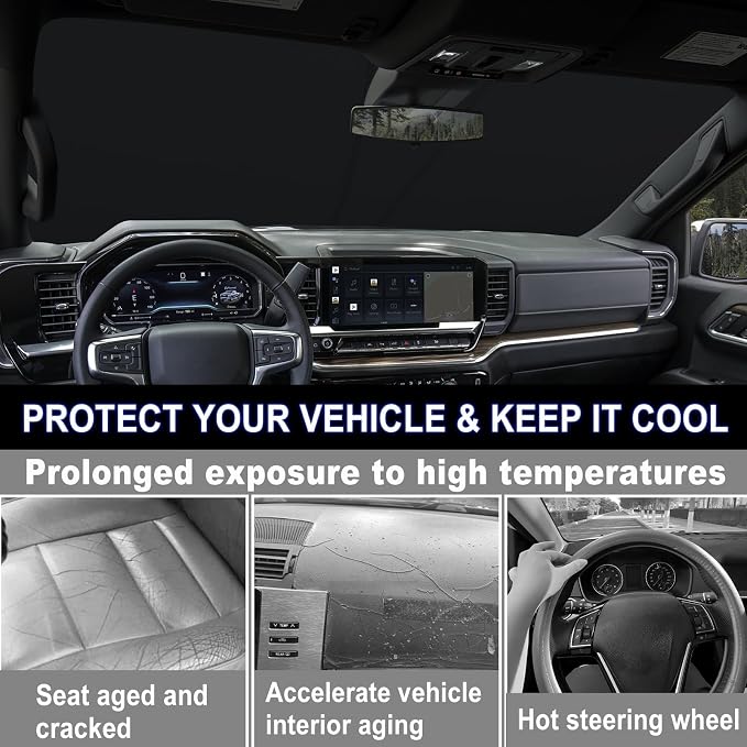 Windshield Sun Shade for 2019-2022 Chevy Silverado/GMC Sierra 1500, 2020-2023 Silverado/Sierra 2500HD 3500HD Foldable Front Window Sunshade UV Heat Block Full Coverage