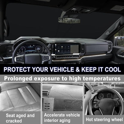 Windshield Sun Shade for 2019-2022 Chevy Silverado/GMC Sierra 1500, 2020-2023 Silverado/Sierra 2500HD 3500HD Foldable Front Window Sunshade UV Heat Block Full Coverage
