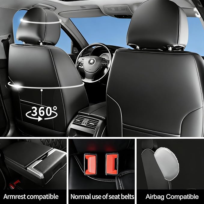 Car Seat Covers Compatible with Hyundai Ioniq 2017-2025 2026 - Waterproof & Breathable Luxury Leather All-Weather Seat Cushions Protectors, Airbag Compatible, Only 2 Front seat Covers (Red)