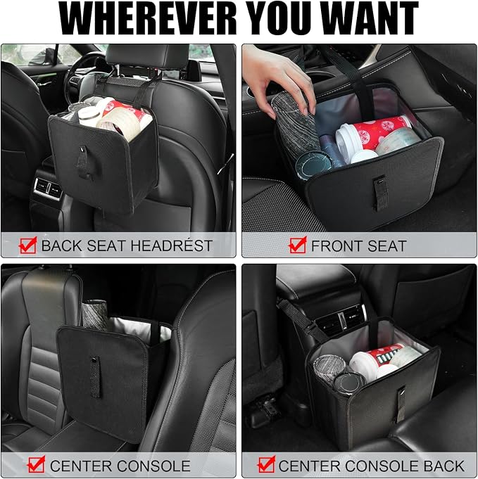 Amiss Foldable Trash Can, Collapsible Garbage Bag for Car, Hanging Waterproof Leakproof Storage Bag, Automotive Interior Accessories, Multifunctional (2 Gallon)