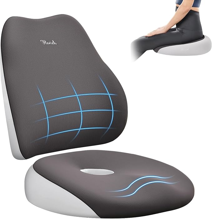 FLORICH Large Car Seat Cushion and Lumbar Support Pillow, Ergonomic Memory Foam Driving Seat Cushion for Back & Sciatica Pain Relief, Non-Slip Washable Seat Cushion for Car, Driver, Office-Gray