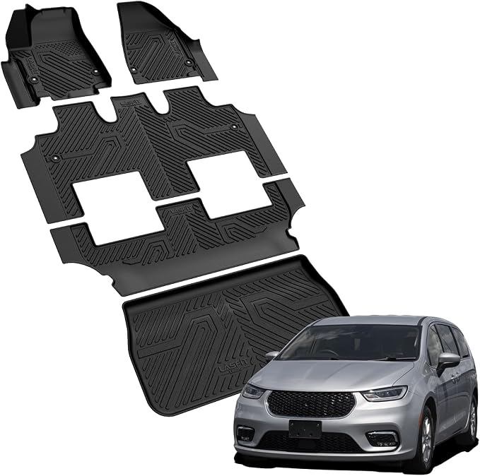 LASFIT Floor Mats&Trunk Cargo Liners for Chrysler Pacifica Hybrid 7-Seater 2017-2026 (Not Fit STO-n-Go Seating) All Weather TPE Mat Floor Liners for Pacifica 2021 2022 2023 2024 2025 2026 Accessories
