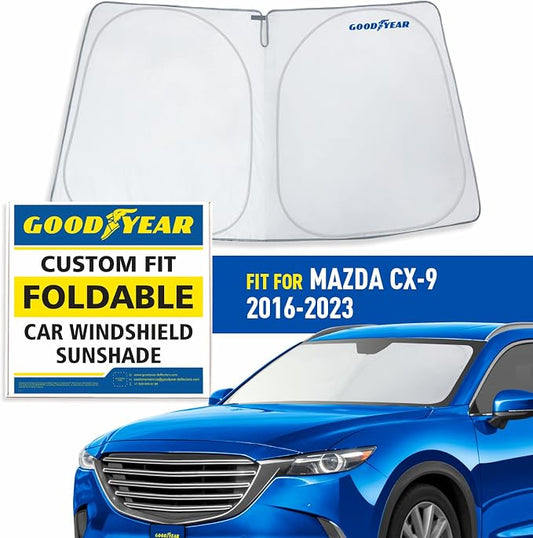 Goodyear Foldable Windshield Sunshade for Mazda CX-9 2016-2023, SUV car Accessories, Sunshade Cover, Sun Shade Car Windshield, Window Sun Blocker - GY008248