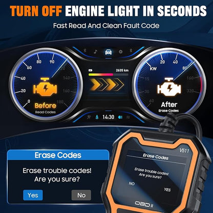 V511 OBD2 Scanner Diagnostic Tool, Check Engine Light Car Code Reader, I/M Readiness, DTC, Battery Voltage Tester, Reset, Live Data, Car Diagnostic Scan Tools for All OBDII Car Since 1996