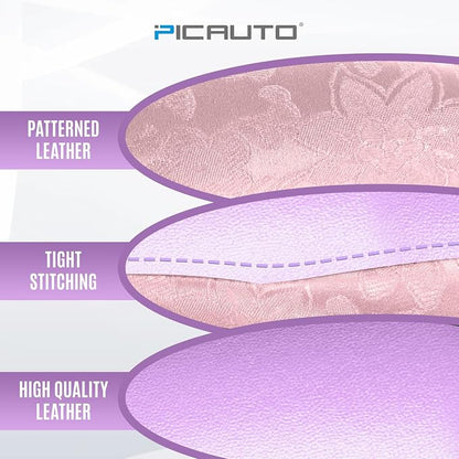 PIC AUTO Steering Wheel Cover, Pink Patterned & Light Purple Leather Patchwork Design, Universal Fit 14.5"–15.5", Anti-Slip, Soft PU Grain Leather, Durable Grip Car Accessory for Girls & Women