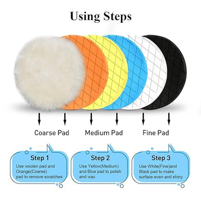 Autolock 5" Buffing Polishing Pads, 6Pcs 5.6inch 140mm Face for 5 Inch Backing Plate Compound Buffing Sponge and Woolen Pads Cutting Polishing Pad Kit for Car Buffer Polisher, Polishing and Waxing