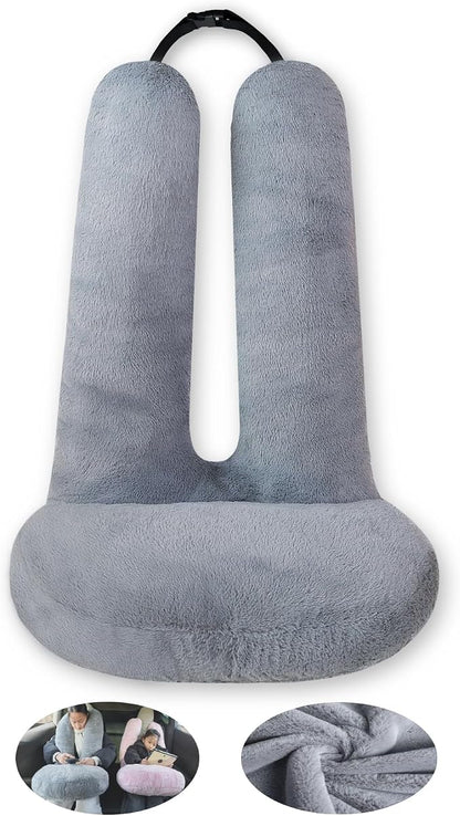 FHSGGP Travel Pillow Car Travel Sleep Support Pillow | 2-in-1 Lap Pillow and Car Pillow With Neck and Body Support for Adults and Kids on Long Trips Kids Travel Pillow Gray