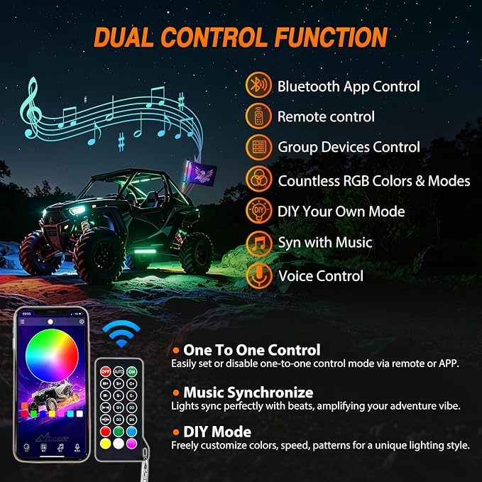 Nilight LED Whip Light 1PC 2FT Spiral RGB Antenna Whips with Spring Base, App/Remote Control DIY Chasing Patterns Brake & Reverse Lights for Side by Side ATV UTV RZR Can-Am Buggy Jeep