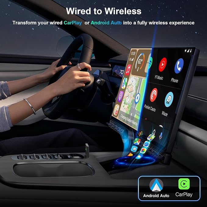 Wireless carplay Adapter for iPhone, for Apple carplay Wireless Adapter, for Android Auto Wireless Adapter, 2 in 1 Auto Wireless CarPlay Dongle, Plug & Play, for iPhone iOS 10+/ Android 11+