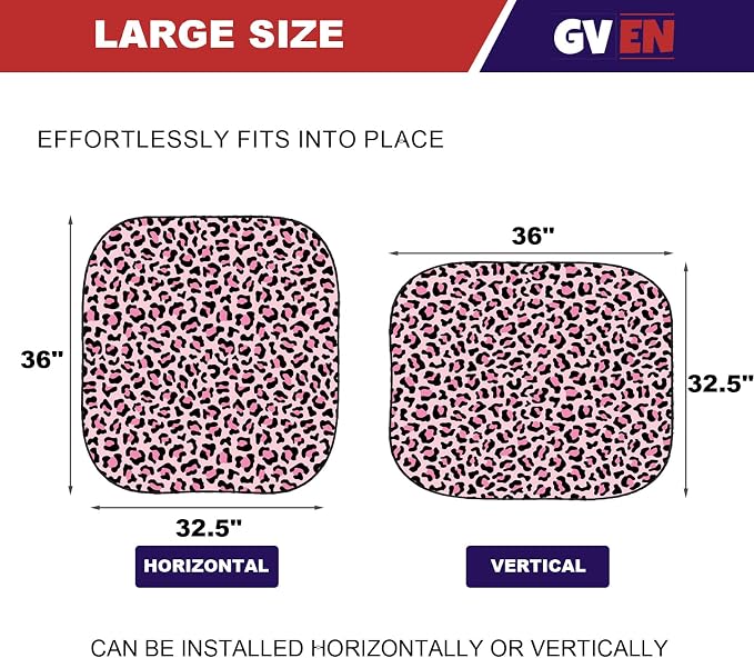 GVEN Windshield Sun Shade Car Sunshade Truck Accessories Large-Size Front Window Shades Windshield Cover Visor for Full-Size MPVs, Vans, Trucks, SUVs, Tesla (Pink Leopard, L)