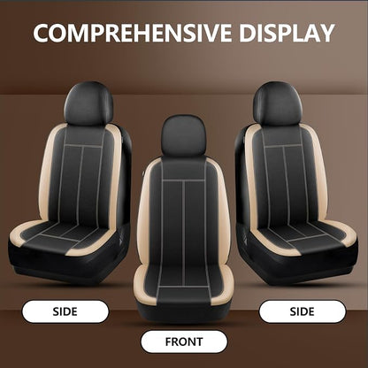 HChengkikz Car Seat Covers Front Seat, Waterproof Neoprene Seat Covers, Car Seat Cover Airbag Compatible, Universal Automotive Comfort for Most Cars, Trucks, SUVs (Black + Beige)