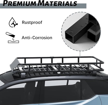 64" x 39" x 6" Cargo Roof Rack, Universal Rust-Proof Roof Basket for SUV, Heavy Duty Steel Rooftop Cargo Carrier, Car Top Luggage Holder 150LBS Capasity, Easy Assembly, Black
