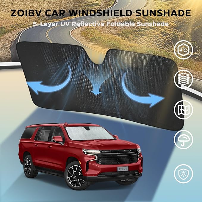 Car Windshield Sun Shade for Chevrolet Suburban 2021-2024 2025 2026, 5-Layer Bubble Foldable Thicken Front Window Sunshade Sun Visor Protection Chevy Accessories - UV Rays & Keep Car Cooler