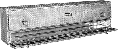 Buyers Products 1705650 Diamond Tread Aluminum Contractor Truck Tool Box – 2-Tier Storage, 88 x 21 x 13.2 in, Flip-Up Door with Gas Shocks, Weather-Resistant, No-Drill Install – Made in USA