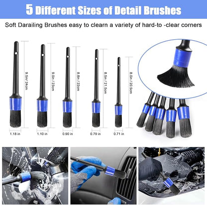 anngrowy 62" Microfiber Car Wash Brush with Long Handle, Car Washing Blue Set Mitt, Sponge, Car Cleaning Supplies Kit, Duster, Car Brush Accessories