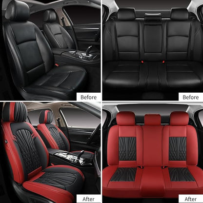 MINGBRON Leather Car Seat Covers,Car Seat Protector Waterproof,Seat Covers Full Set, Car Seat Protectors 5 Seats,Automotive Seat Covers Fit Most Cars Wine Red