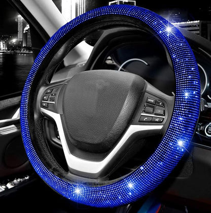 Valleycomfy Steering Wheel Cover for Women Men Bling Bling Crystal Diamond Sparkling Car SUV Wheel Protector Universal Fit 15 Inch (Black with Blue Diamond,Standard Size(14" 1/2-15" 1/4))