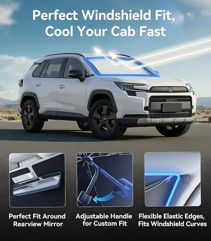 Nmoiss [Vinyl Coating Heat Shield] Windshield Sun Shade Umbrella Custom for Toyota RAV4 2019-2026, Block 99% UV Rays & Protect Interior Dashboard & Seats, RAV4 Accessories