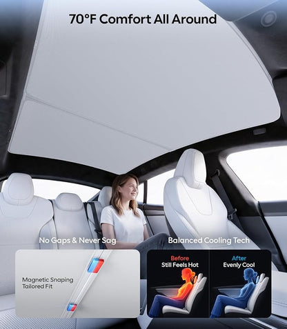 Wigoo Tesla Model S Sunshade Roof [Never Sag, Nano Ice-Crystal Coatings] 3-Gen Heat Insulation Glass Roof Sun Shade, Accessories for Tesla Model S 2020~2026, Tesla Interior Gray