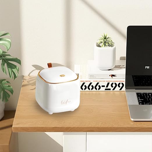 Desktop Mini Trash Can, Portable Trash Can Press Type Lid, Mini Push Bin for Tabletop for Home Office (White)