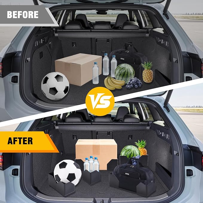 Rislobx 4PCS Car Trunk Organizer Blocks with Hook and Loop Fastener, Automotive Tidy Storage Organisation Accessories for Truck, SUV, Sedan, Available to Wool Carpet (Black)