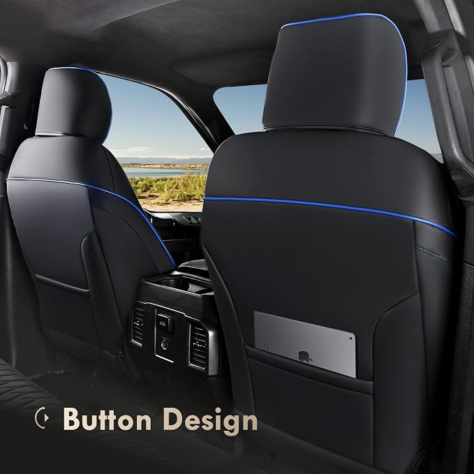 Coverado Leather Seat Cover, Custom Fit for Ford F150 Seat Covers, Ford F150 Truck Seat Covers Waterproof Fit for 2015-2026 F150 & 2017-2026 F250 F350 F450 Blueline - Front Pair