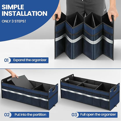 winhunt Car Trunk Organizer, Car Storage Organizer, Collapsible Multi Compartment for Car, Suv, Sedan, Truck, 100L, Extra Larger (Blue, 100L)