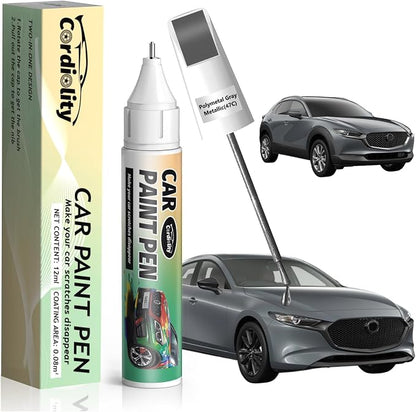 47C Polymetal Gray Metallic Touch Up Paint for Mazda, Color Accurate Car Paint Scratch Repair Pen, Quick & Easy Fix Automotive Chips and Nicks