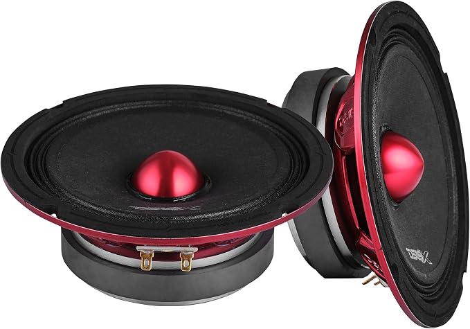 DS18 PRO-X6.4BMSL Slim Loudspeaker - 6.5", Midrange, Red Aluminum Bullet, 400W Max, 200W RMS, 4 Ohms - Premium Quality Audio Door Speakers for Car or Truck Stereo Sound System (1 Speaker)