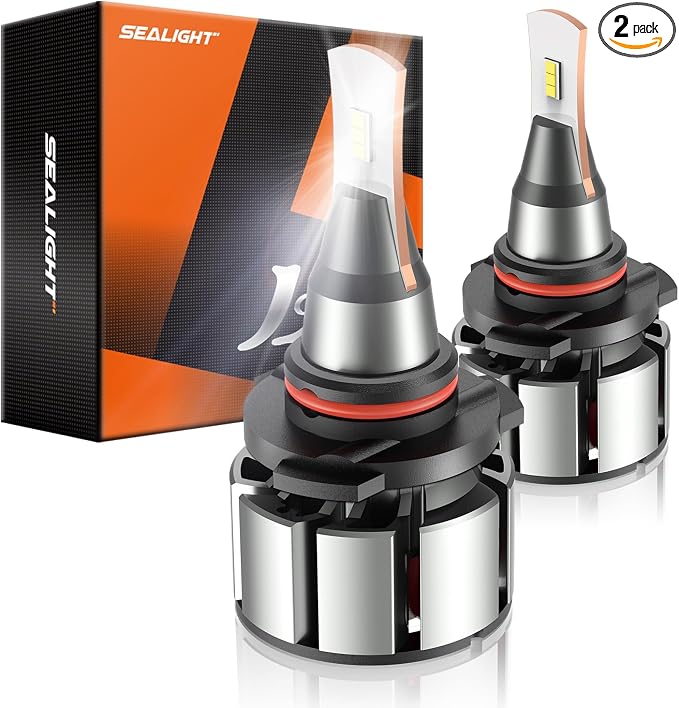 SEALIGHT 9006 LED Bulbs, L2 HB4 24,000LM Super Brightness 6000K Cool White Fog Bulbs, IP68 Waterproof, Plug and Play, 15000RPM Turbo Fan, 60000Hrs Lifespan, 1:1 Size Driving Bulbs, Pack of 2