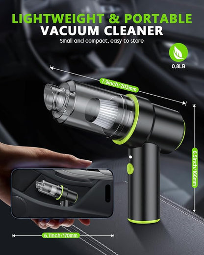 CODN Handheld Car Vacuum Portable Cordless, 12000PA Handheld Air Duster with Multi-Nozzles and LED Light, Mini Hand Held Vacuum Rechargeable for Home, Car, Office, Pet Hair