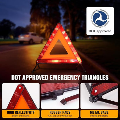XOOL Warning Triangle, Emergency Warning Triangles for Vehicles, Reflective Triangle, Emergency Warning Reflector Safety Triangle Kit with Carry Case, 3-Pack