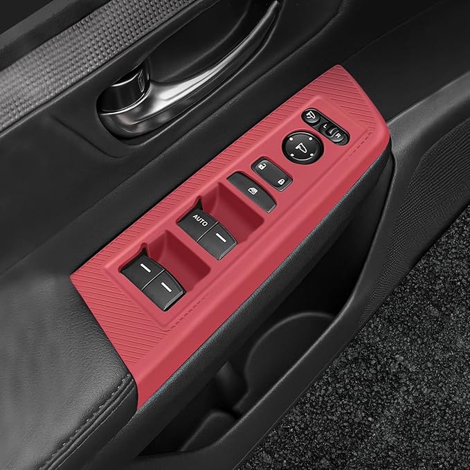 Temmis 4PCS Car Door Window Switch Panel Cover for Honda CRV 2023-2026 (Gasoline & Hybrid), Auto Interior Decor Accessories Armrest Trim Silicone Style Kit-Red