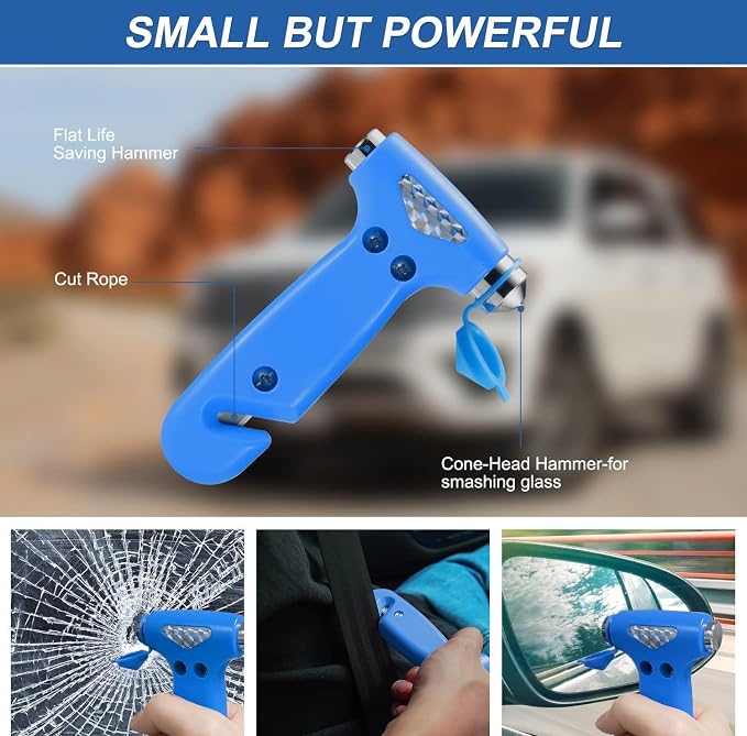 THINKWORK Car Emergency Kit for Teen Boy and Men's Gifts, Blue Emergency Roadside Assistance kit with 10FT Jumper, First Aid Kit, Safety Hammer, Tow Rope, and More Ideal Blue Car Accessories Tool