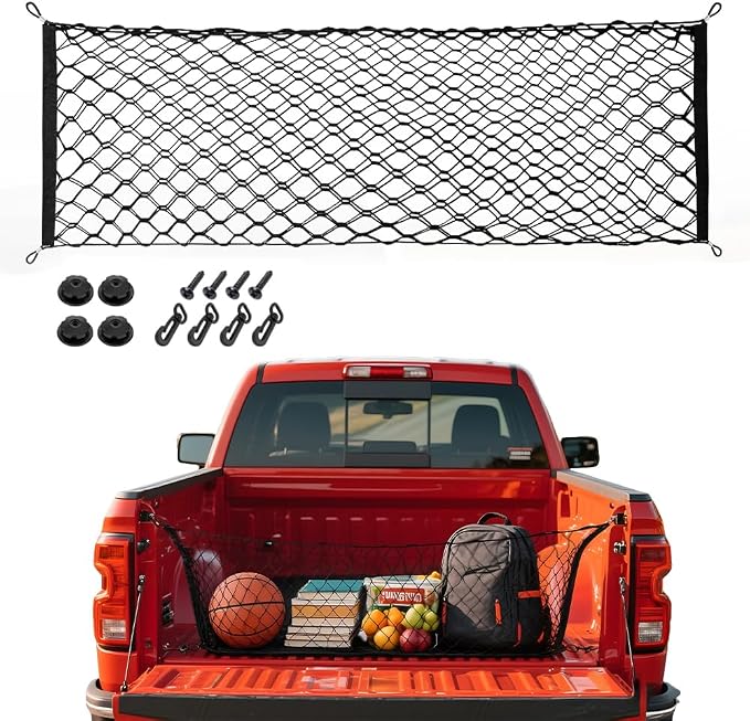 Cargo Net for 2005-2025 Toyota Tacoma Accessories, 40" x 16" Truck Bed Organizer, Envelope Style Cargo Netting for Pickup Truck Bed