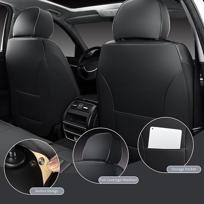 MINGBRON Leather Seat Covers,Car Seat Protector Waterproof,Seat Covers Full Set, Car Seat Protectors 5 Seats,Automotive Seat Covers Fit for Most Cars Black