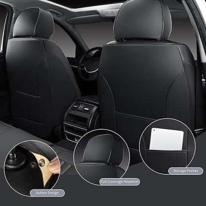 MINGBRON Leather Seat Covers,Car Seat Protector Waterproof,Seat Covers Full Set, Car Seat Protectors 5 Seats,Automotive Seat Covers Fit for Most Cars Black