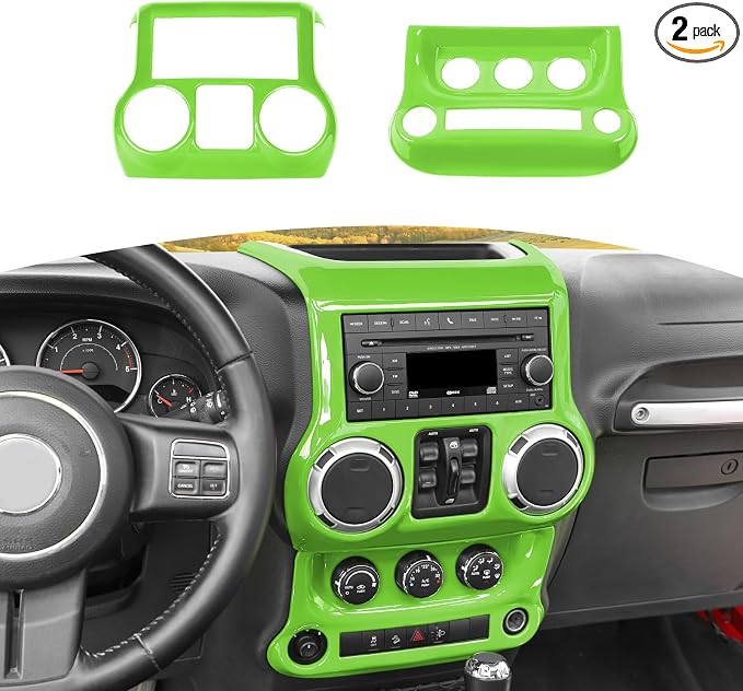 RT-TCZ for Jeep JK Green Dash Accents Radio A/C Controls Cover Trim for Jeep Wrangler JK JKU 2011-2017 ABS Interior Accessories 2pcs
