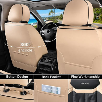 Coverado Front Seat Covers, Waterproof Leather Car Seat Covers, Seat Covers Car Seat Protector, Automotive Seat Covers Universal Fit for Most Cars(Front, Beige&Black)