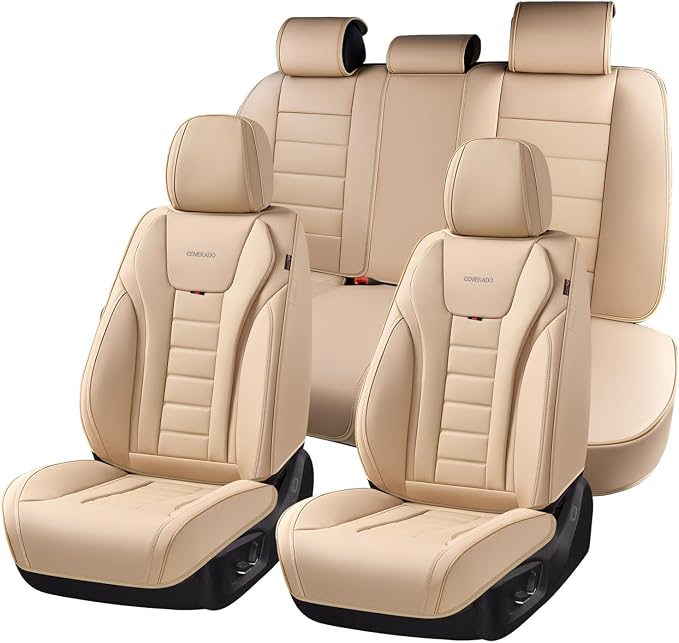 Coverado Car Seat Covers Full Set, Seat Covers for Cars, Front Seat Covers and Back Seat Cover Waterproof Leather Automotive Seat Cover, Universal Car Interior Protectors Cushion for Most Cars