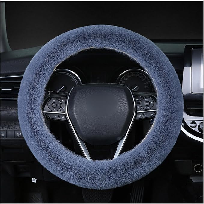 Ziciner Fuzzy Steering Wheel Cover, 15 inch Soft Wool Fur Steering Wheel Protector, Fluffy Wheel Covers for Winter Warm, Car Interior Decoration Accessories for Women Men (Grey)