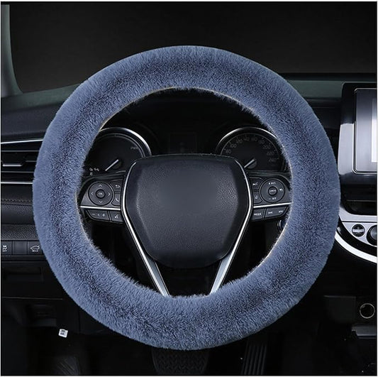 Ziciner Fuzzy Steering Wheel Cover, 15 inch Soft Wool Fur Steering Wheel Protector, Fluffy Wheel Covers for Winter Warm, Car Interior Decoration Accessories for Women Men (Grey)