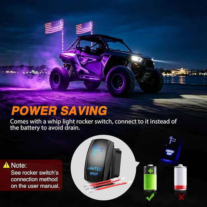 Nilight LED Whip Light 2PC 5FT Spiral RGB Antenna Whips with Spring Base, App/Remote Control DIY Chasing Patterns Brake & Reverse Turn Signal Lights for Side by Side ATV UTV RZR Can-Am Buggy Jeep