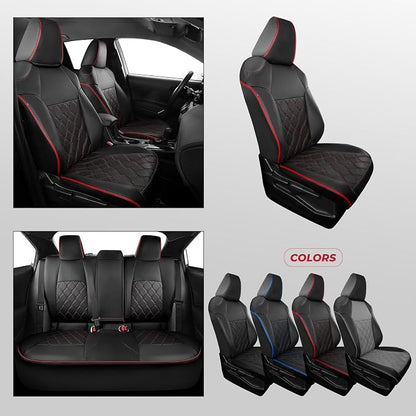 FREESOO for Toyota Corolla Seat Covers LE 2023 2024 2025 2026, Custom Fit Car Seat Covers Full Set, Waterproof Car Seat Cover Protector, Luxury Leather Seat Covers for Cars, Black Red Full Set
