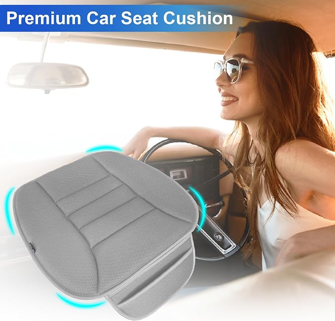 Lofty Aim Premium Car Seat Cushion, Driver Cushion with Comfort Memory Foam & Non-Slip Rubber Bottom, Car Seat Pad Works with 95% of Vehicles and Office Chair or Home - 4D Gray