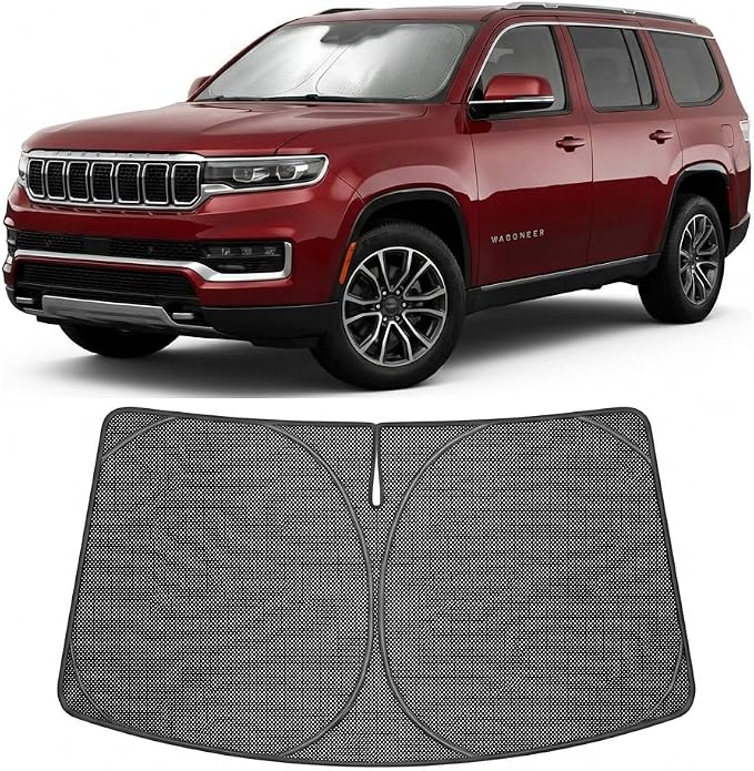 Proadsy Windshield Sun Shade Custom Fit Jeep Wagoneer 2022-2026 Ice Crystal Black Front Window Sunshade UV and Heat Blocker Foldable Visor Keeps Car Cooler for Summer Parking and Daily Use